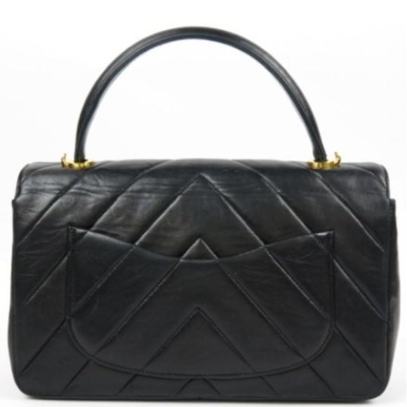 CHANEL Lambskin Chevron Quilted CC Dual Handle Flap Bag Black - Picture 8 of 9